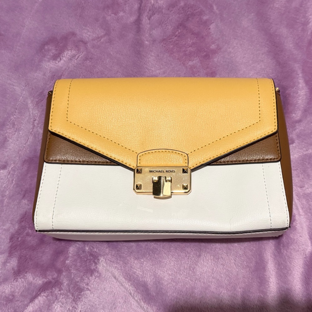 Michael Kors Kinsley Bag Medium Brown, Yellow, White